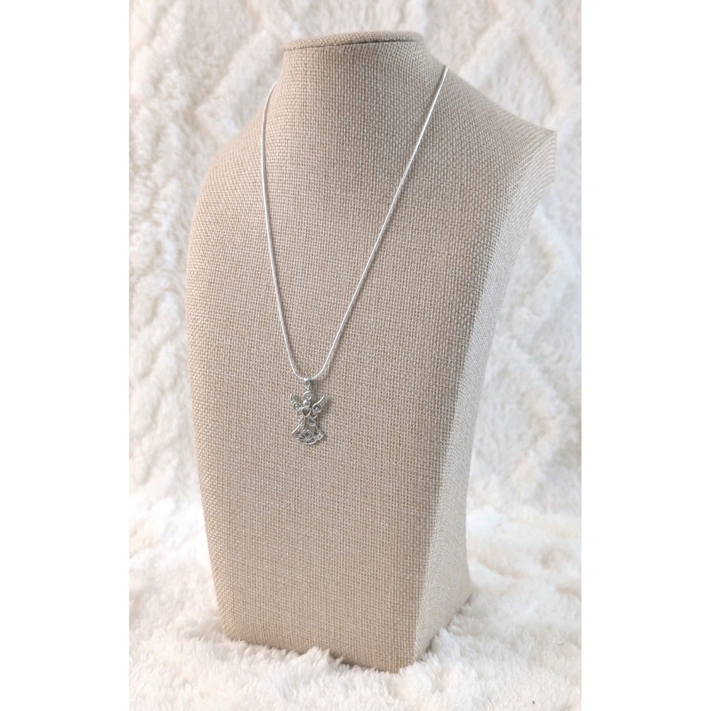 925 Sterling‎ Silver Angel Pendant Necklace Thailand Heart Filigree 18"